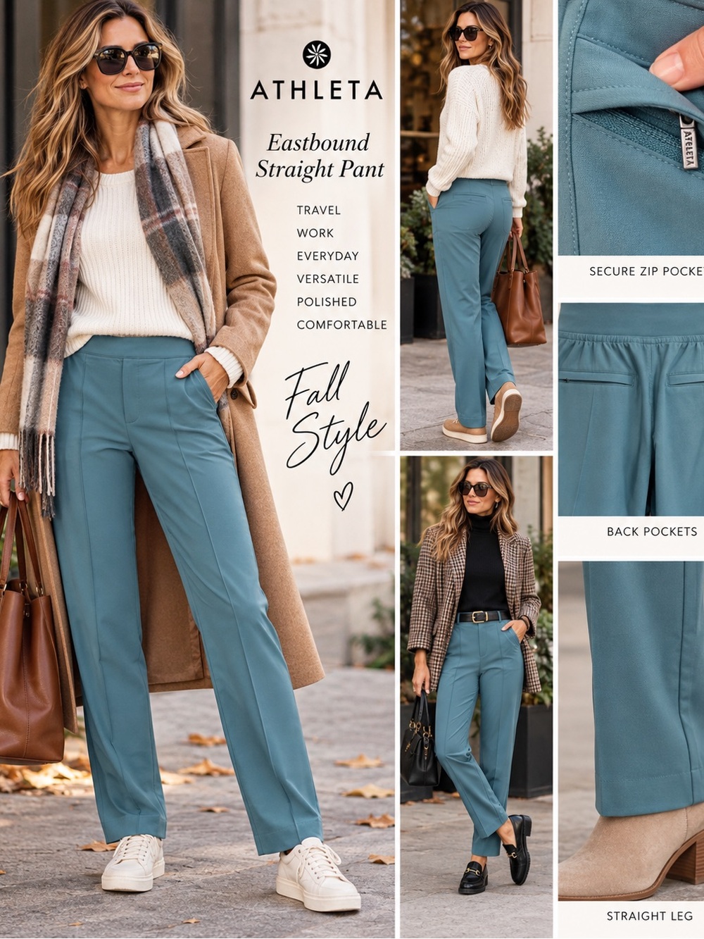 Athleta Eastbound Straight Pants Teal Blue Size 6